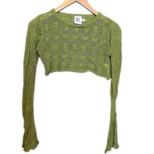Princess Polly Green Knit Crop Top XS/S, crew neck, statement sleeves